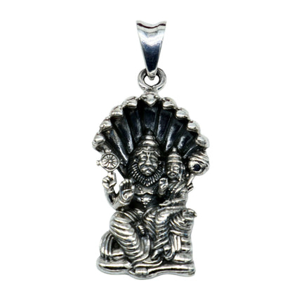 Sterling silver Vishnu with Laxmi Narsimha pendant, handmade unisex jewelry, intricate tribal design, personalized religious jewelry.