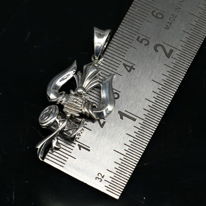 Sterling silver Lord Shiva trident pendant with intricate vintage design, custom Hindu god jewelry by TRIBAL ORNAMENTS.