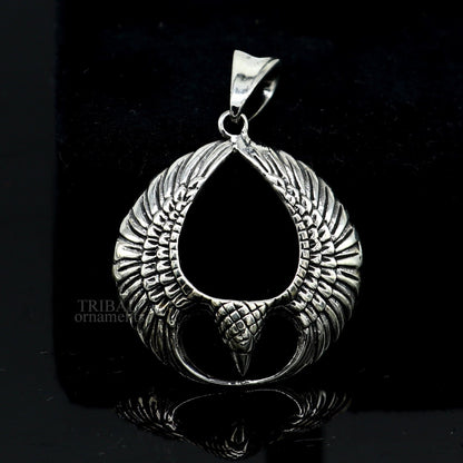 925 sterling silver Lord Vishnu vahan Garuda eagle pendant, unisex Hindu jewelry featuring intricate design and craftsmanship.