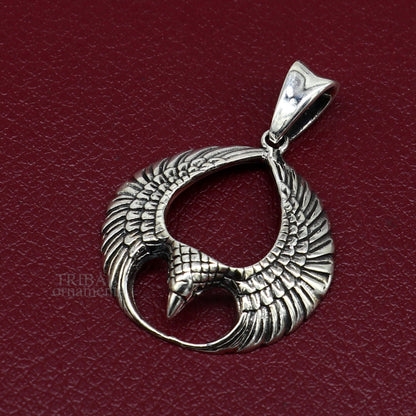 925 silver Lord Vishnu vahan Garuda eagle pendant, unisex Hindu jewelry, detailed sterling silver locket with intricate design.