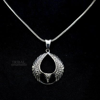 925 sterling silver Lord Vishnu Garuda eagle pendant, unisex Hindu jewelry featuring detailed idol and vahan design.