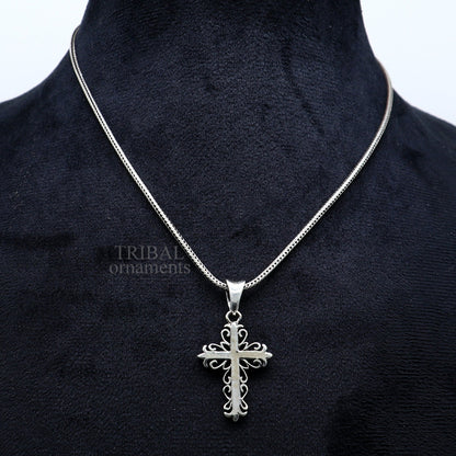 Unisex 925 sterling silver Holy Cross pendant with intricate tribal design, stylish jewelry from TRIBAL ORNAMENTS.
