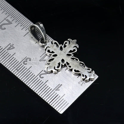 Sterling silver holy cross pendant by TRIBAL ORNAMENTS, stylish unisex jewelry with a unique design, ideal as a meaningful gift.