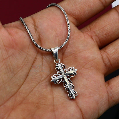 Sterling silver holy cross pendant by Tribal Ornaments, unisex jewelry with an elegant, unique design, perfect for stylish accessories.