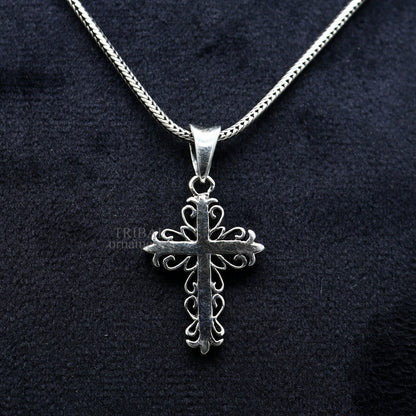 Unisex 925 sterling silver holy cross pendant with intricate tribal design, stylish jewelry piece from Tribal Ornaments.