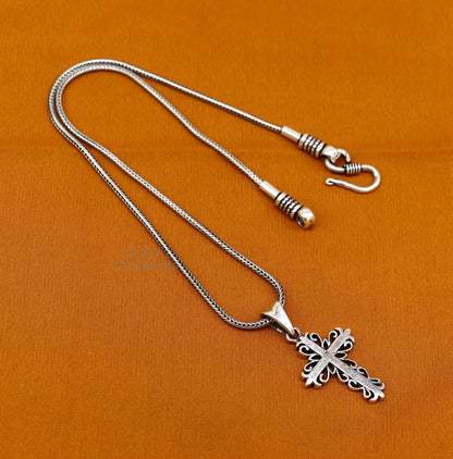 925 sterling silver holy cross pendant from TRIBAL ORNAMENTS, stylish unisex jewelry with a unique design and intricate details.