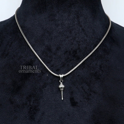 Sterling silver Lord Hanuman mace pendant from TRIBAL ORNAMENTS, stylish unisex jewelry with intricate design and Gota detailing.