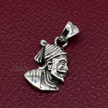 925 sterling silver Maratha king Shivaji pendant, unisex royal jewelry, detailed traditional design by TRIBAL ORNAMENTS.