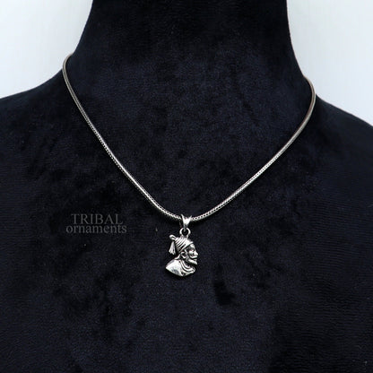 925 sterling silver Maratha king Shivaji pendant, unisex royal jewelry with intricate design, ideal for gifting or everyday wear.