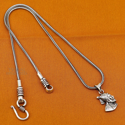 925 sterling silver Maratha king Shivaji pendant, unisex tribal jewelry with detailed royal design, perfect for gifting.