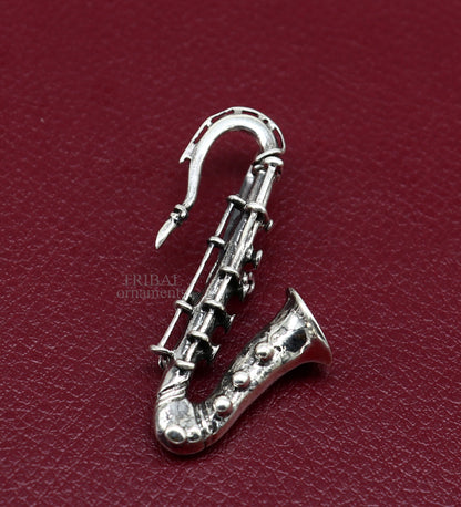 925 sterling silver small trumpet pendant by TRIBAL ORNAMENTS, detailed musical instrument jewelry for gifts or personal style