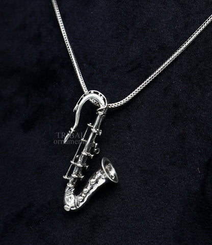 925 sterling silver small trumpet pendant, tribal ornament musical instrument jewelry, detailed cornet design for gift or decoration