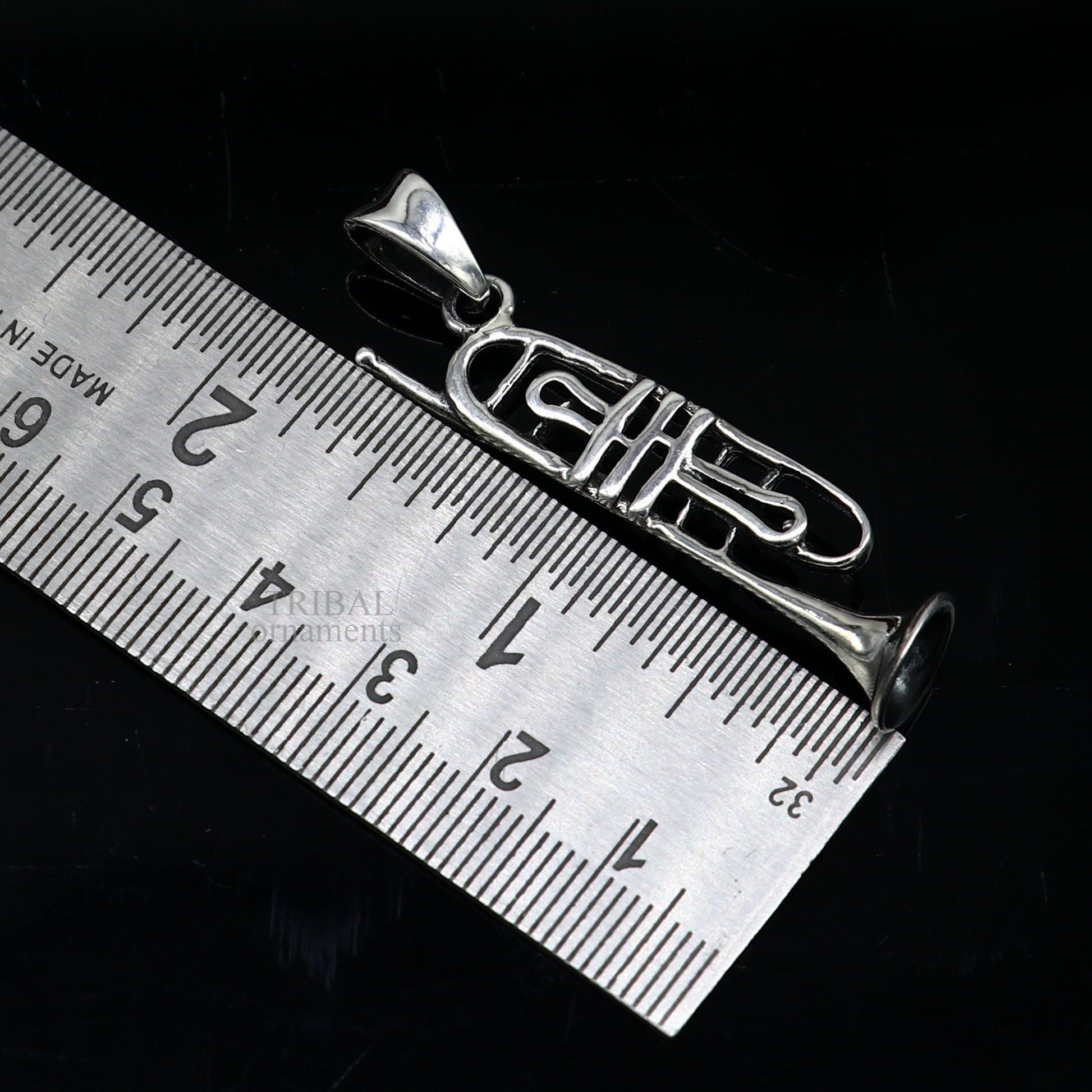 925 sterling silver trumpet or cornet pendant, tribal ornament jewelry, detailed musical instrument pendant for gift or decoration.