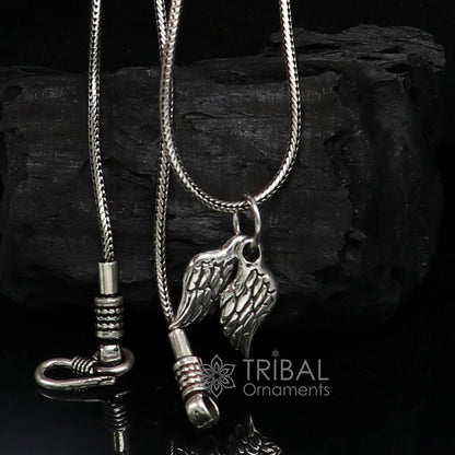 925 sterling silver bird wing pendant featuring a detailed feather design, ideal for animal jewelry and angel wing necklaces.