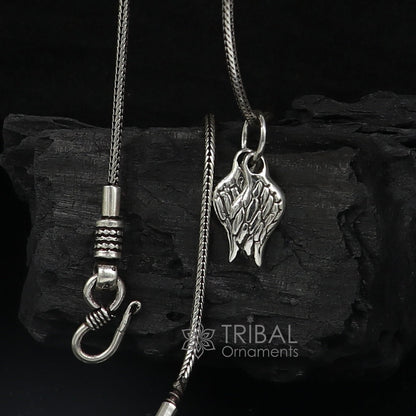 925 sterling silver bird wing pendant, angel wing design, tribal ornaments jewelry, animal-inspired silver necklace.