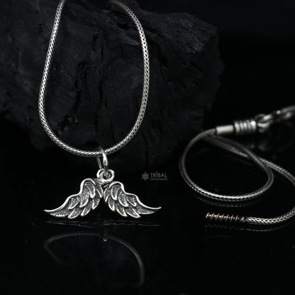 925 sterling silver bird wing pendant featuring detailed feather design, elegant animal jewelry necklace by TRIBAL ORNAMENTS