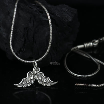 925 sterling silver bird wing pendant featuring detailed feather design, ideal for animal jewelry and angel wing necklace styles.