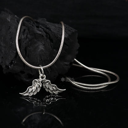 925 sterling silver bird wing pendant with intricate feather design, angel wing style, animal jewelry from TRIBAL ORNAMENTS