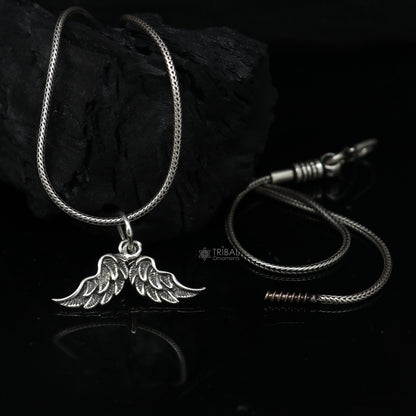 925 sterling silver bird wing pendant featuring detailed feather design, ideal for animal jewelry and angel wing necklace styles.