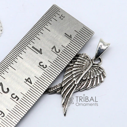 925 sterling silver bird wing pendant, tribal ornament animal jewelry featuring a detailed bird feather design.