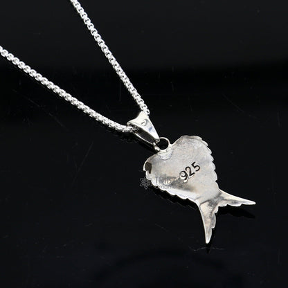 925 sterling silver bird wing pendant featuring detailed feather design, animal jewelry necklace by TRIBAL ORNAMENTS.