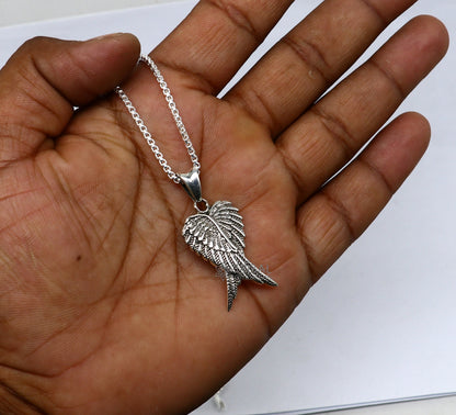 925 sterling silver bird wing pendant, tribal ornaments bird feather jewelry, detailed animal-inspired silver wing necklace