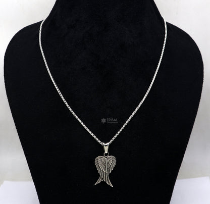 925 sterling silver bird wing pendant featuring detailed feather design, tribal animal jewelry, suitable for necklaces.