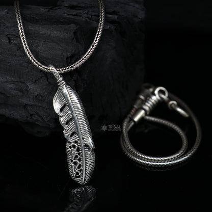 925 sterling silver bird wing pendant featuring a unique feather design, ideal as animal jewelry or necklace accessory.