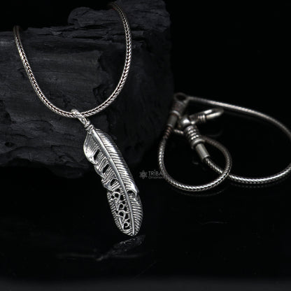 925 sterling silver bird wing pendant featuring a detailed feather design, crafted by TRIBAL ORNAMENTS, animal jewelry accessory