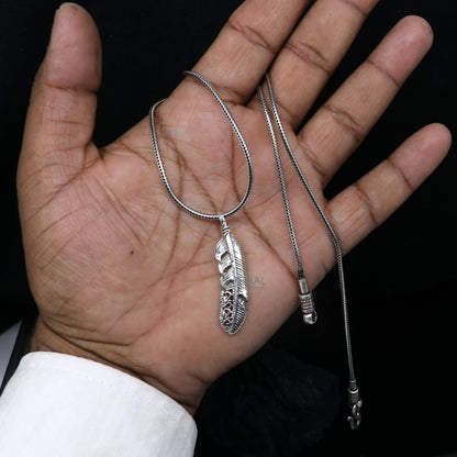925 sterling silver bird wing pendant with detailed feather design, tribal jewelry animal pendant, unique nature-inspired necklace.
