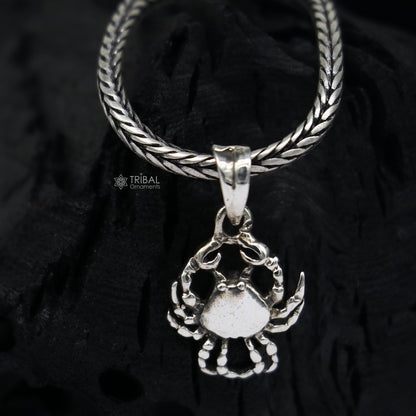925 Sterling silver crab pendant necklace with chain, featuring a unique crab charm for angler jewelry by TRIBAL ORNAMENTS.