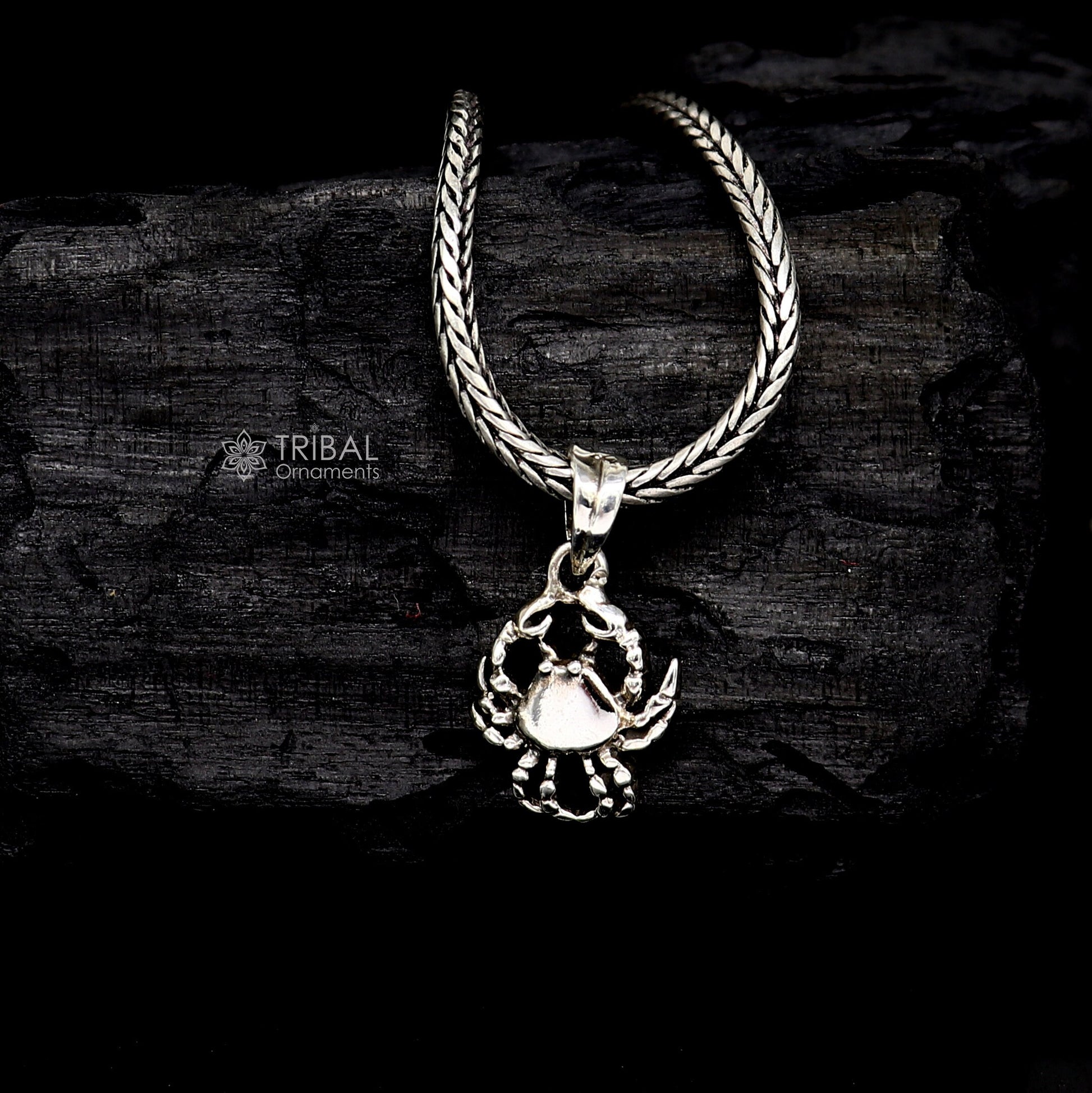 925 Sterling silver Unique Crab Pendant, Crab Charm, Crab Necklace with Chain. Jewelry for Angler best gifting jewelry NSP748 - TRIBAL ORNAMENTS