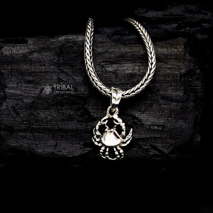 925 Sterling silver crab pendant necklace with chain, featuring a unique crab charm from TRIBAL ORNAMENTS.