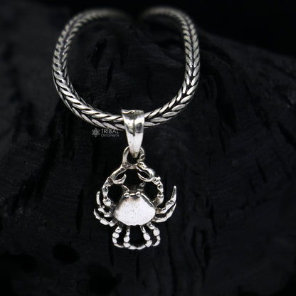 925 Sterling silver crab pendant necklace with chain, featuring a unique crab charm for anglers and jewelry enthusiasts.