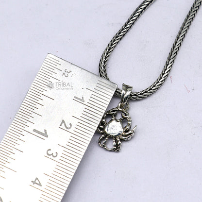 925 Sterling silver crab pendant necklace with chain, featuring a unique crab charm from TRIBAL ORNAMENTS for angler jewelry.