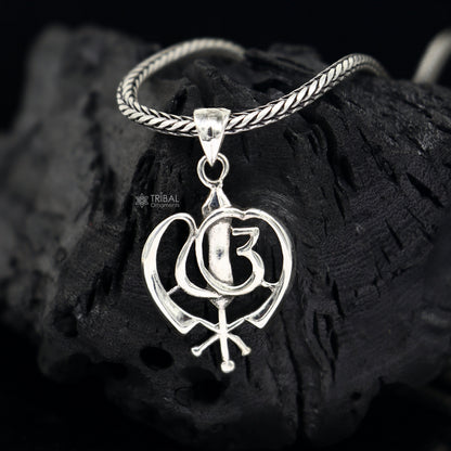 925 Sterling silver Sikh Khalsa Punjabi pendant with intricate divine design, ideal for meaningful jewelry gifting by TRIBAL ORNAMENTS.