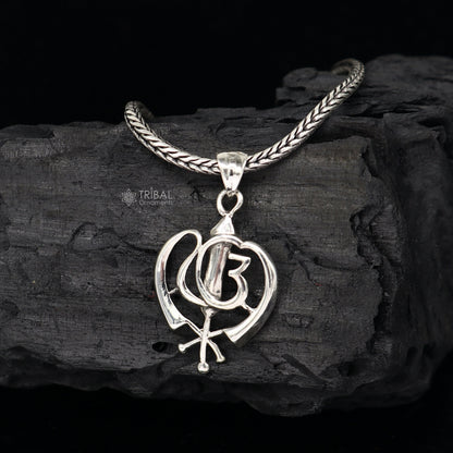 925 Sterling silver Punjabi Sikh Khalsa pendant featuring intricate tribal design, ideal for gifting jewelry.