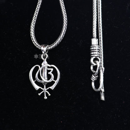 925 Sterling silver Sikh Khalsa pendant with intricate divine design, ideal for gifting, from Tribal Ornaments.
