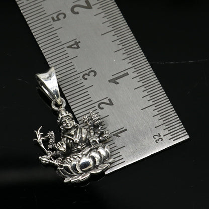 925 sterling silver Goddess Laxmi Mataji pendant with intricate tribal design, personalized jewelry by TRIBAL ORNAMENTS.