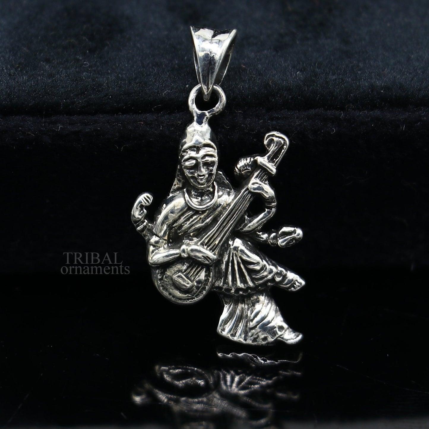 925 sterling silver unique design Goddess Saraswati/Sharda mataji pendant, goddess pendant good luck divine jewelry tribal jewelry ssp1743 - TRIBAL ORNAMENTS