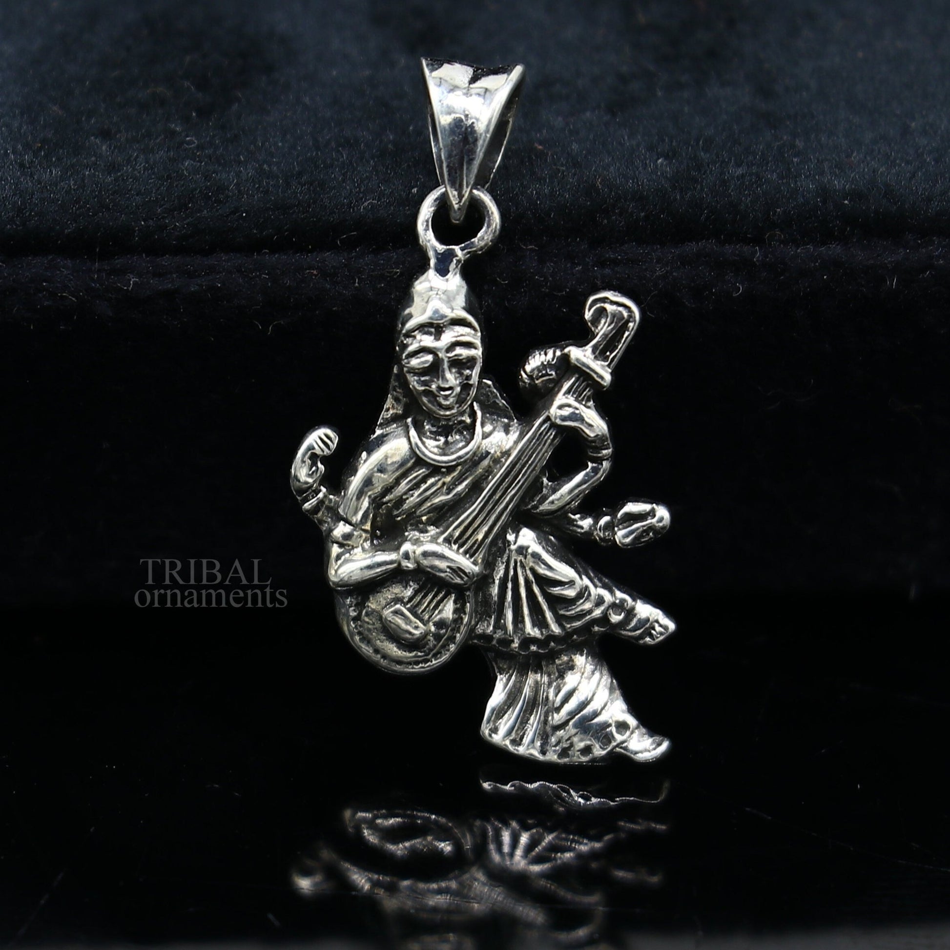 925 sterling silver unique design Goddess Saraswati/Sharda mataji pendant, goddess pendant good luck divine jewelry tribal jewelry ssp1743 - TRIBAL ORNAMENTS