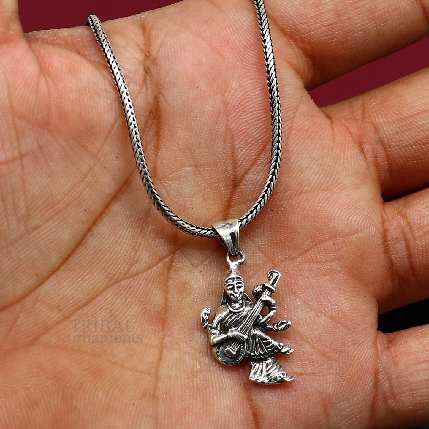 925 sterling silver unique design Goddess Saraswati/Sharda mataji pendant, goddess pendant good luck divine jewelry tribal jewelry ssp1743 - TRIBAL ORNAMENTS