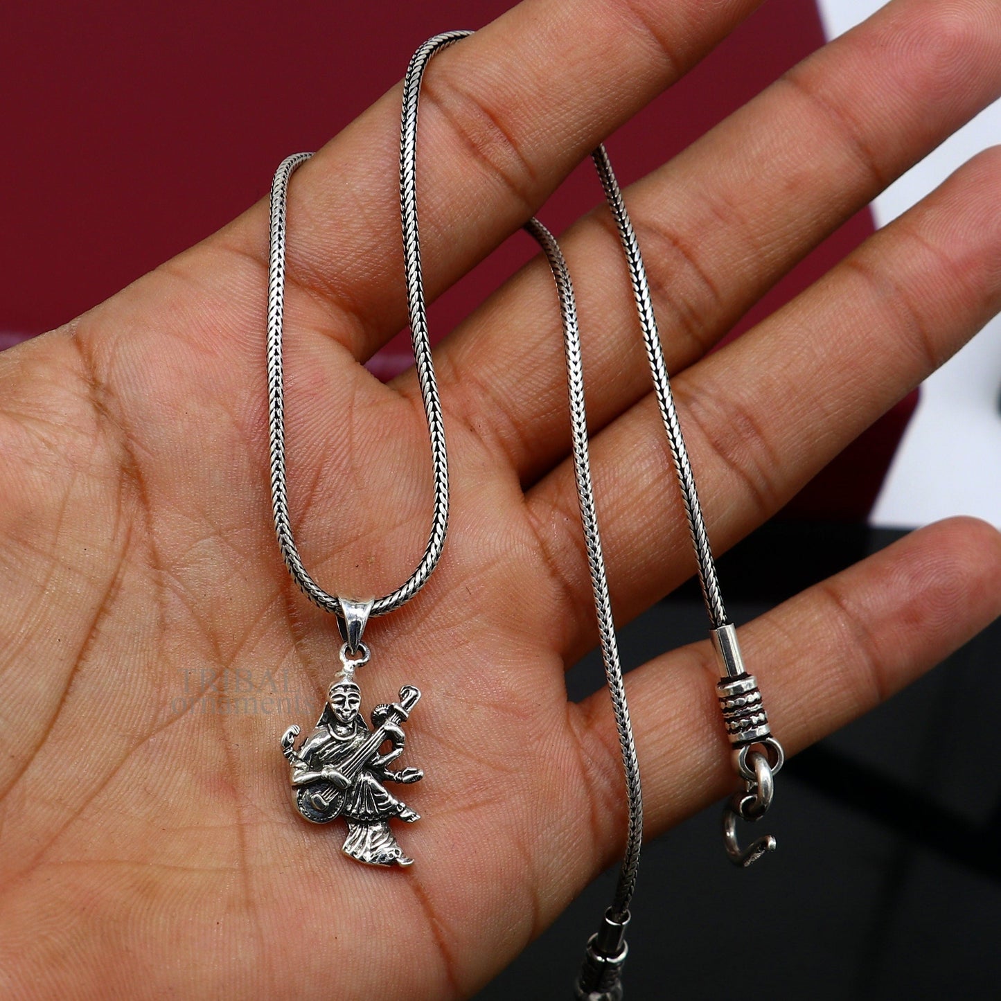 925 sterling silver unique design Goddess Saraswati/Sharda mataji pendant, goddess pendant good luck divine jewelry tribal jewelry ssp1743 - TRIBAL ORNAMENTS