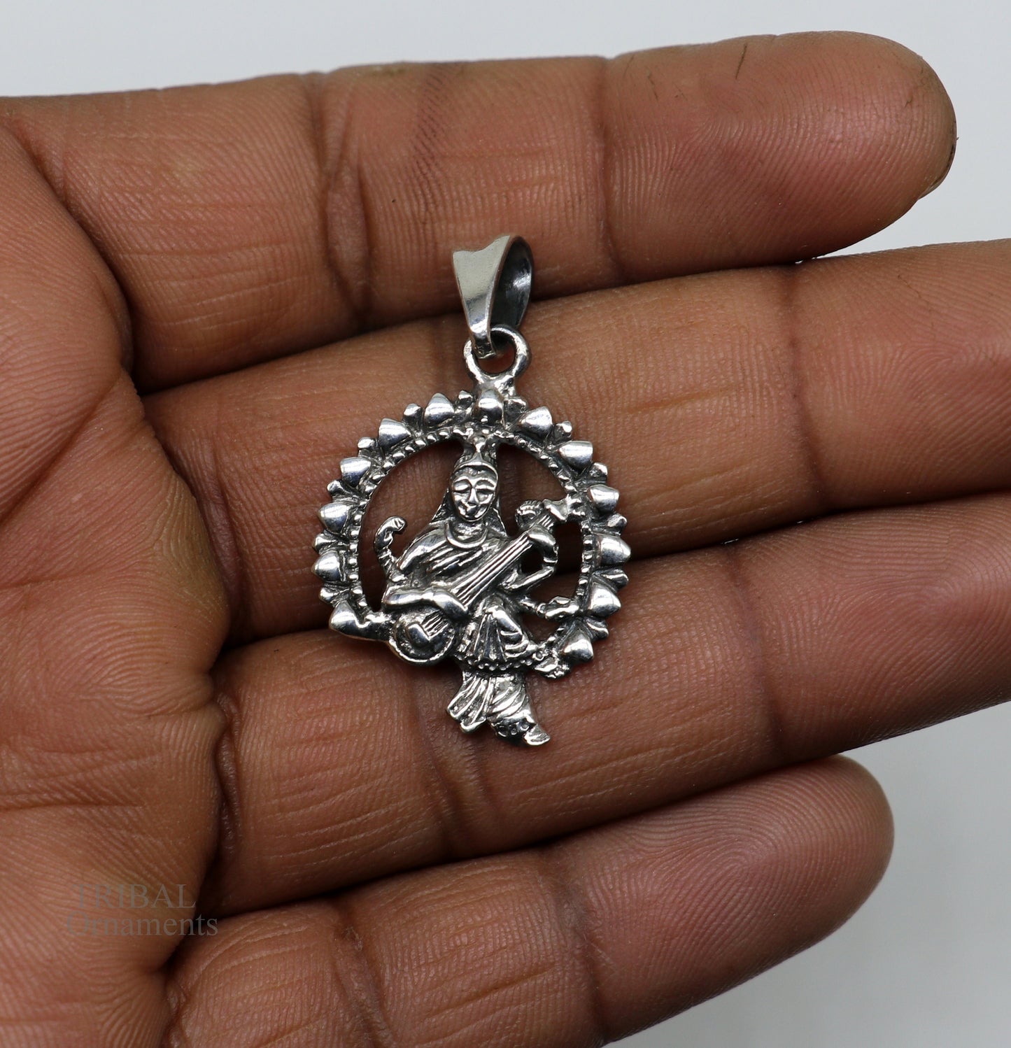 925 sterling silver unique design Goddess Saraswati/Sharda mataji pendant, goddess pendant personalized jewelry tribal jewelry nsp447 - TRIBAL ORNAMENTS