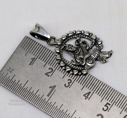 925 sterling silver Goddess Saraswati pendant featuring Sharda Mataji design, tribal-inspired personalized jewelry by TRIBAL ORNAMENTS