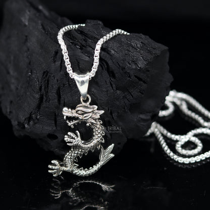 925 sterling silver dragon design pendant by TRIBAL ORNAMENTS, unisex jewelry featuring a unique cultural dragon motif.