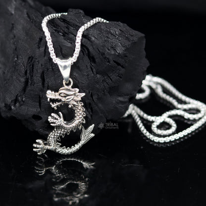 925 sterling silver Dragon pendant necklace by TRIBAL ORNAMENTS featuring a unique, unisex cultural design.