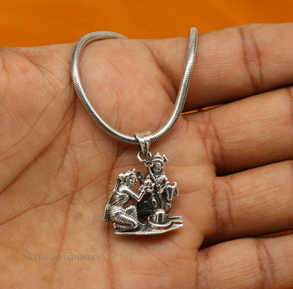 925 sterling silver Lord Shiva, Parwati, and Nandi Maharaj pendant with Shiva Lingam, tribal jewelry design, Shiv Darbar style