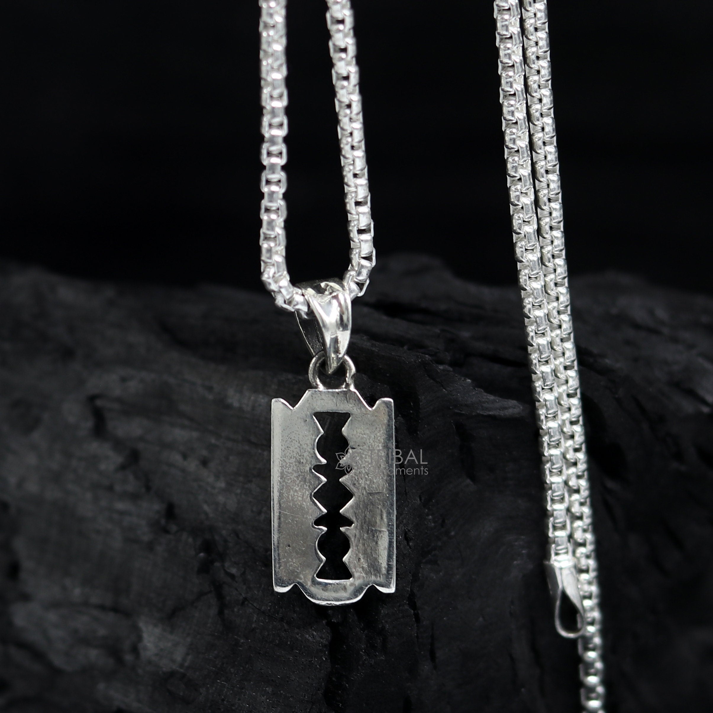 925 sterling silver Razor Blade design pendant unisex jewelry nsp643