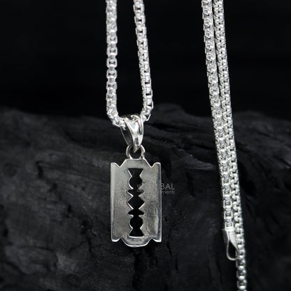 Sterling silver Razor Blade design pendant by TRIBAL ORNAMENTS, unisex jewelry with unique, cultural-inspired razor blade motif.